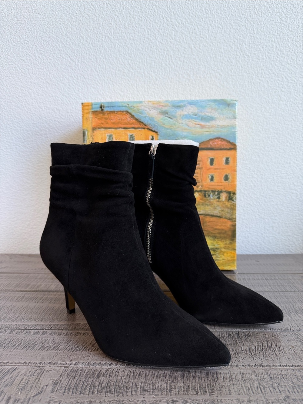 Bella~Vita Danielle Black Kidsuede Leather Ankle Boots NIB
